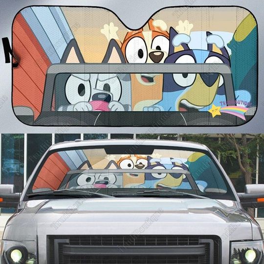 Cute BlueyDad Car Sun Visor, Cartoon Car Sun Visor, Car Decoration, BlueyDad Lover, Cartoon Car Sun Visor, Car Screen Decoration Car Accessories