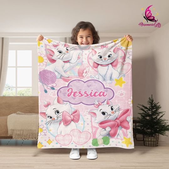 Personalized The Aristocats Marie Blanket, Magic Kingdom Cat Fleece Blanket, The Aristocats Blanke, Marie The Cat, Birthday Girl Blanket