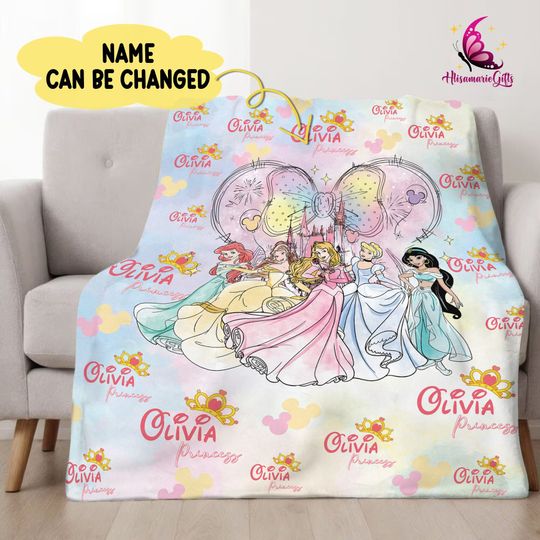 Discover Personalized Disneyland Princess Fleece Blanket | Princess Blanket | Ariel Belle Cinde Blanket | Gift For Kids | Throw Blanket for Sofa