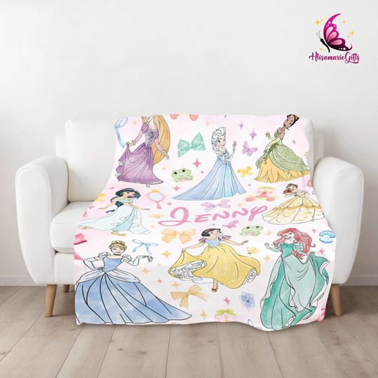 Personalized Coquette Bows Princess Blanket, Custom Name Baby Girl Blanket, Princess Birthday Gift, Disneyland Girl Trip Blanket