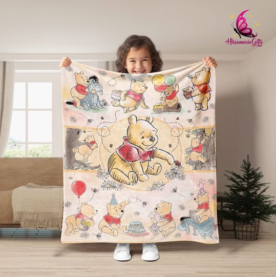 Discover Watercolor Winnie The Pooh Fleece Blanket | Pooh Bear and Eeyore Blanket | Winnie The Pooh | Fleece Blanket | Throw Blanket for Sofa