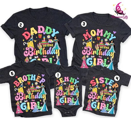 Custom Princess Birthday Girl Shirt, Family Matching Shirt, Princess Shirt, Disneyland Princess Shirt, Birthday Shirt,Belle Cinde Shirt