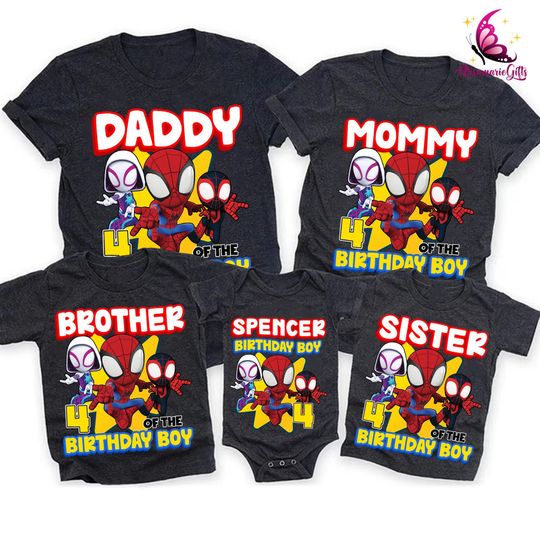 Custom Name Spiderman Birthday Boy Shirt | Spiderman Birthday Shirt | Spidey Theme Party | Family Matching Shirt | Boy Birthday Shirt