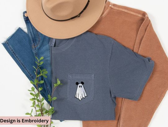 Disney Ghost Mickey Mouse Halloween Pocket T-shirt | Cute Tee For Summer | Comfortable Shirt | Multi-color