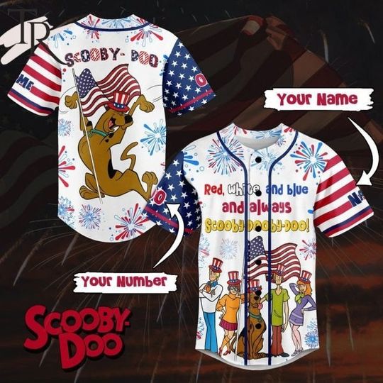 Custom Baseball Jersey Scooby-Doo Red, White And Blue And Always Happy 4th Of July