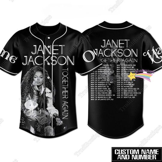 Personalized Janet Jackson Together Again Baseball Jersey, Janet Jackson Shirt, Tour 2024 Jersey Shirt