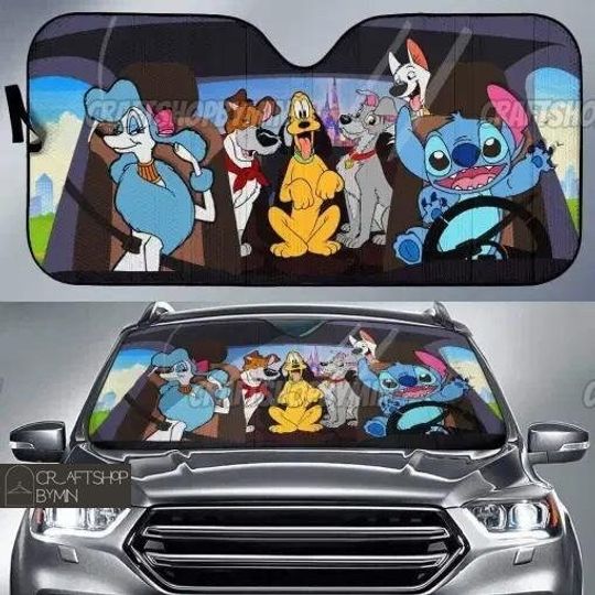 Disney Dogs Car Sun Shade, Goofy Pluto Stitch Lady And The Tramp Sunshade
