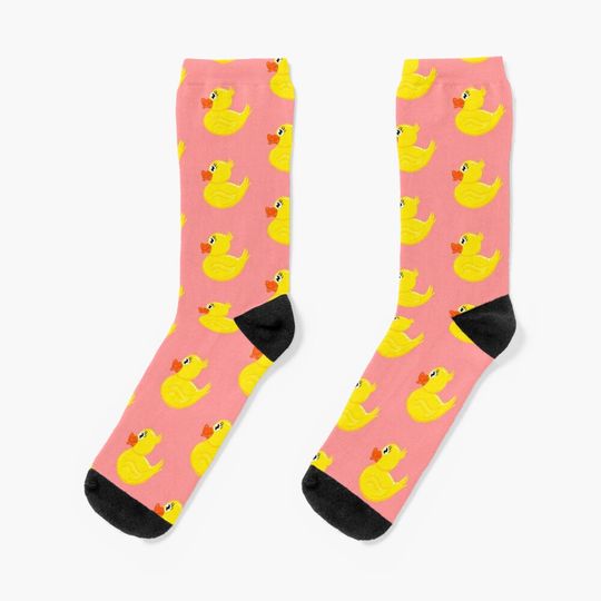 Rubber Duck print light pink Street Style Casual Sock