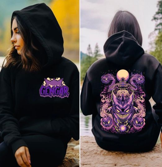 Gengar Ghastly hoodie, Ghost Type element Silhouette, Video Game T-Shirt, Japanese Anime