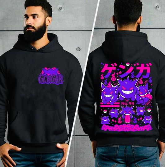 Gengar Ghastly hoodie , Ghost Type element Silhouette, Video Game T-Shirt, anime hoodie Japanese Anime