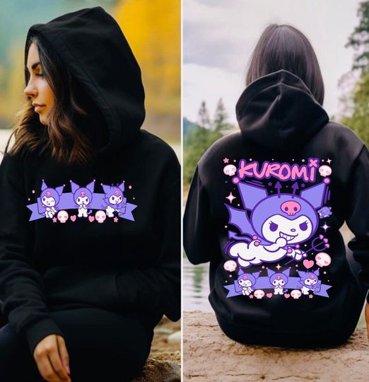 Kitty and Friends Inspired hoodie , Kuromi hoodie - Kuromi Shirt, Cute Tees, Kuromi Gift