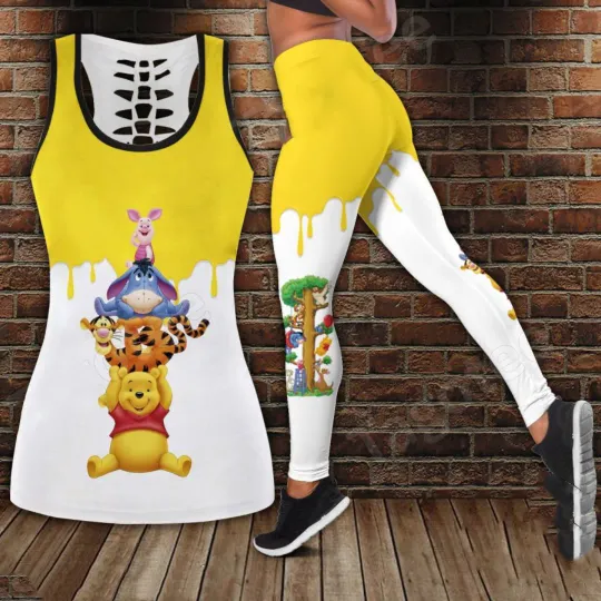 Disney Winnie the Pooh Women's Hollow Tanktop Leggings Yoga Set