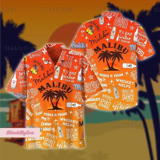 Malibu Hawaii Shirt, Malibu Rum Button Shirt, Malibu Rum Shirt, Malibu Rum Summer Shirt, Malibu Rum Gift, Button Down Shirt