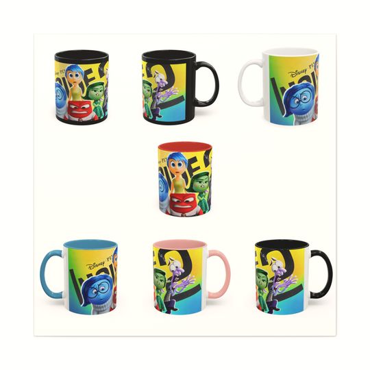 Inside Out 2 -Summer Yellow Movie Theme Design Mugs in White, Black and Accents - 11oz and 15oz Capacity Options -Inside Out 2024 Gift Items