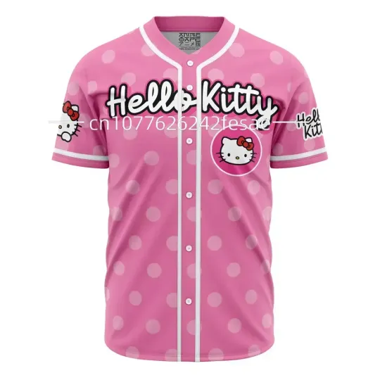 Hello Kitty Baseball Jersey Cartoon Print Custom Name Baseball Jersey Shirts Outdoor Sports Casual Girl's Top