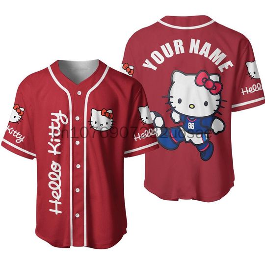 New Hello Kitty Baseball Lovely Personalized Cartoon Print Baseball Jersey Shirts Outdoor Sports Casual Men Women - US02