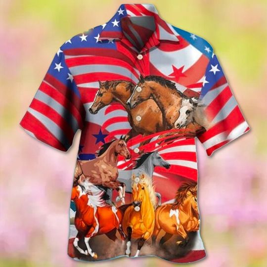 Discover Horse Independence Day Hawaiian Shirt, Horse American Flag Hawaii Shirt, Horse 4th Of July Shirt, Horse Lover Gift, Animal Patriotic Shirt