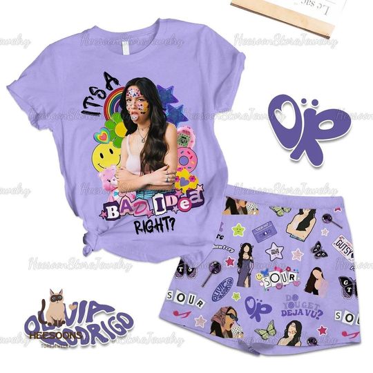 Olivia Rodrigo Pajamas Set, Olivia Rodrigo Shirt, Olivia Rodrigo Shorts, Olivia Rodrigo Holiday Pajamas, Olivia Tshirt Shorts Set