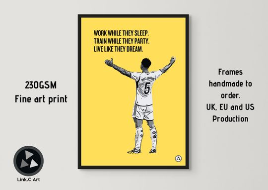 Jude Bellingham Poster - Real Madrid Poster | Euro 2024 Poster | Soccer Player | England Football | Wall Art Poster | Room Decor