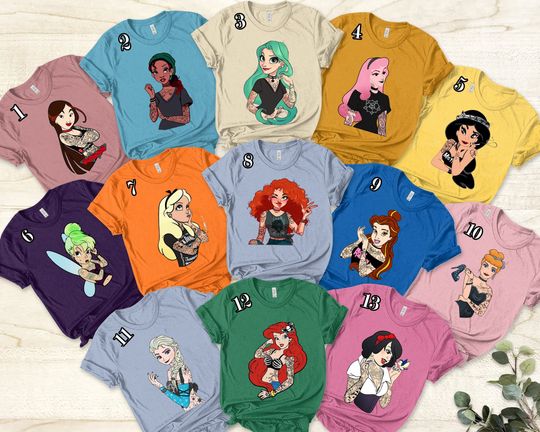 Disney Punk Princess Character Unisex T-shirt,  Magic Kingdom Disneyland Crew Shirt