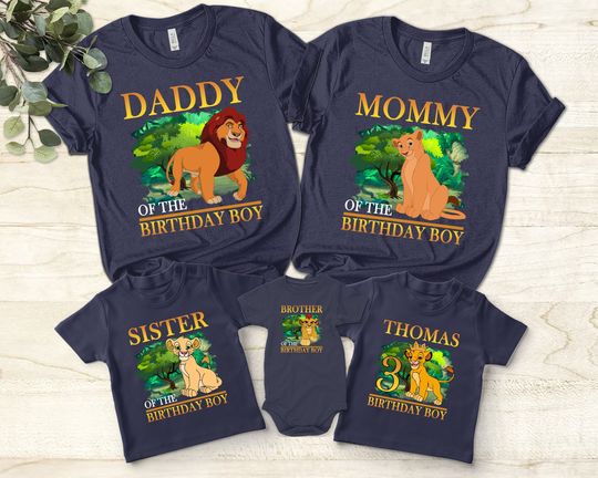 Disney Lion Simba Nana Timon Mufasa Family Shirt, Custom Daddy Mommy Of The Birthday Boy