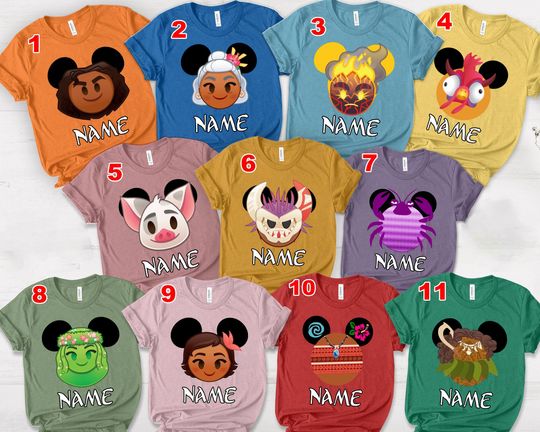 Personalized Disney Moana Characters Unisex T-shirt, Disneyland Family Party Gift Tee