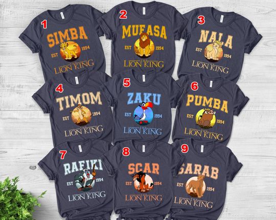 Personalized The Lion King Characters Unisex T-shirt, Disney Lion Simba Nana Timon Mufasa Family Shirt
