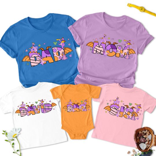 Personalized Cute Purple Mascot Dragon Shirt, Custom Magic Center Shirt, Magic Kingdom T-Shirt, Animated Party Family Vacation Shirt