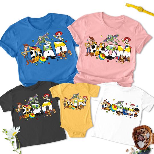 Personalized Talking Toys Family Matching T-Shirt, Custom Name Animated Toy Characters Shirt, Magic Kingdom Tee