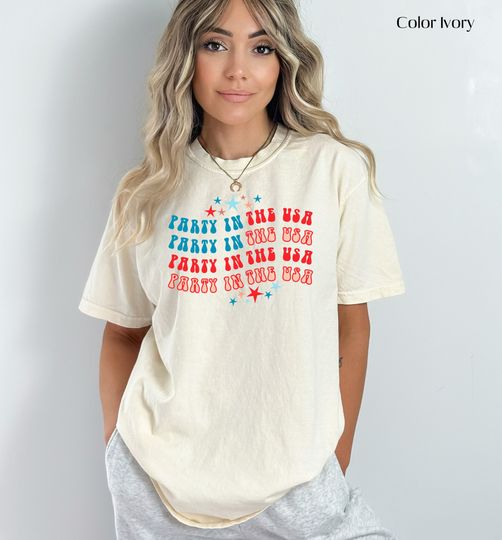 Party in the USA Fourth of July Cotton Shirt, Comfortable Short Sleeve Sports Tee for Men, Women, Kids, Independence Day