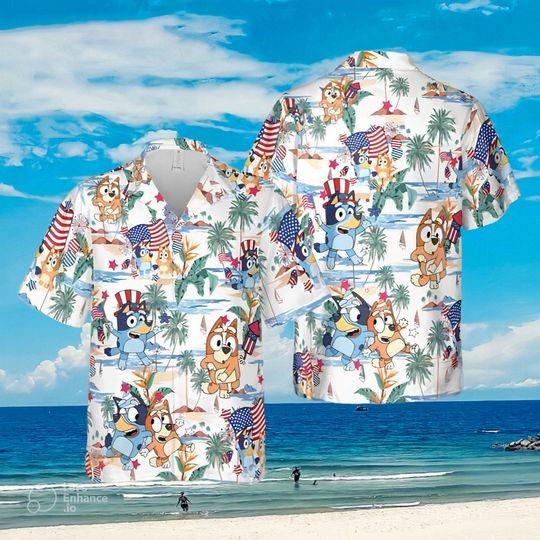 BlueyDad 4th Of July Hawaiian Shirt BlueyDad Patriotic Shirt, Red White BlueyDad Fourth of July Shirt, Independence Day Shirt, BlueyDad 4th of July