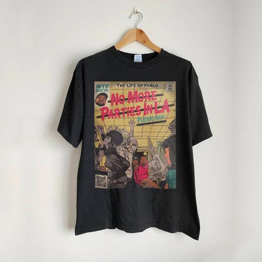 Malincount - Kanye West & Kendrick Lamar - No More Parties in LA Shirt Vintage Hip Hop 90s Retro Graphic Tee Comic Rap Streetwear Unisex
