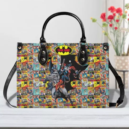 Personalized Batman-Luxury Women Leather Handbag, Gift for Her, Shoulder Bag, Shopping Bag, Top Handle Bag