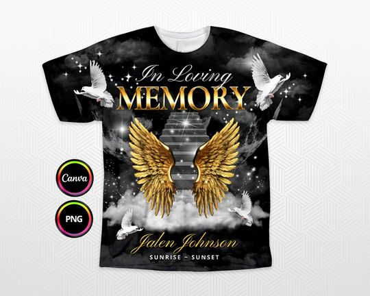 In Loving Memory 3D All Over T-Shirt design, Black Gold Heaven Stairway Memorial Shirt