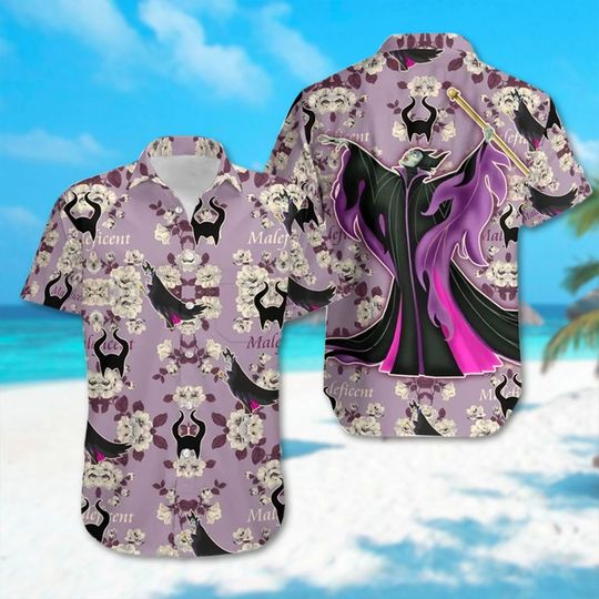 Maleficent Hawaiian Shirt and Shorts, Maleficent Purple All Printed Hawaiian Shirt, Gifts for disney Fan