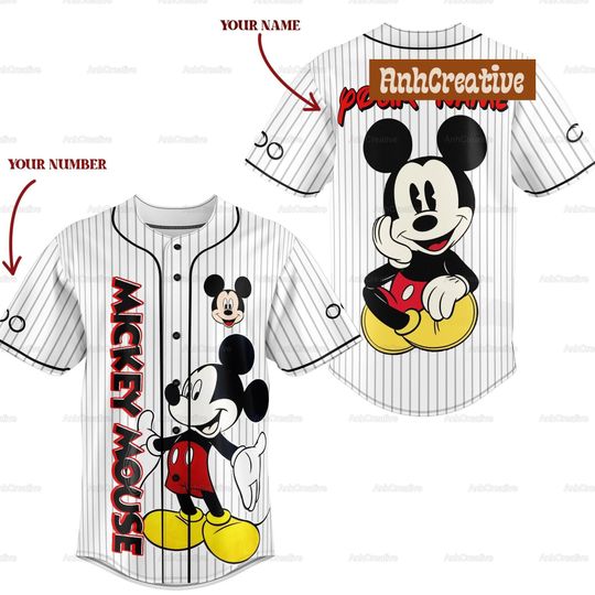 Personalized Mickey Mouse Baseball Jersey, Custom Mickey Mouse Baseball Jersey