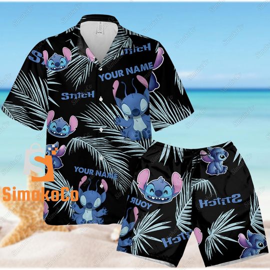 Stitch Summer Trip Family Hawaiian T Shirt, Aloha Tropical Palm Tree Hawaiian Button Up Shirt, 3D Hawaiian Shirt And Short