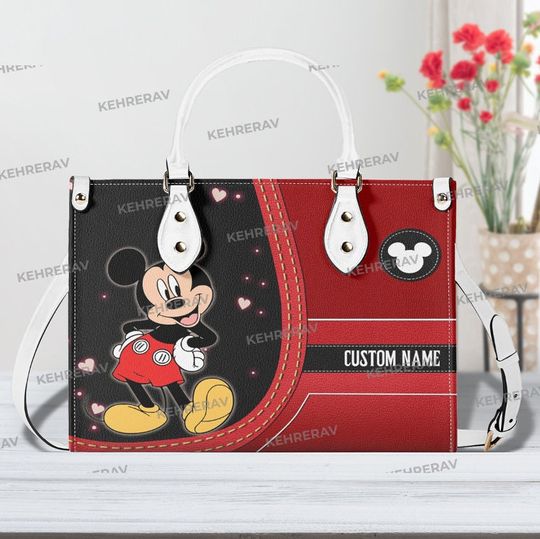 Custom Name Mickey Cute Leather Handbag, Mickey Lover's Handbag, Mickey Women Purses, Custom Leather Bag, Mother's day gift