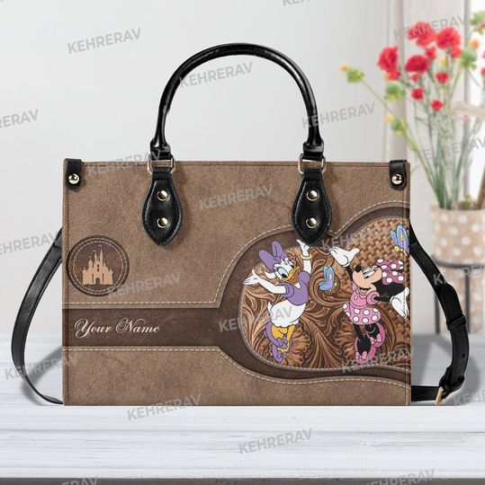 Minnie Daisy Duck Leather Handbag,Minnie Women Bags Purses,Minnie Lover's Handbag,Custom Leather Bag,Woman Handbag, Handmade Bag,Vintage Bag