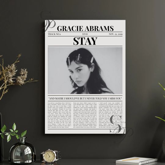 Gracie Abrams Retro Newspaper Print, Stay Lyrics Poster, Minor Album, Good Riddance, Bedroom Home Decor, Alt Indie Pop, Mid Century Modern