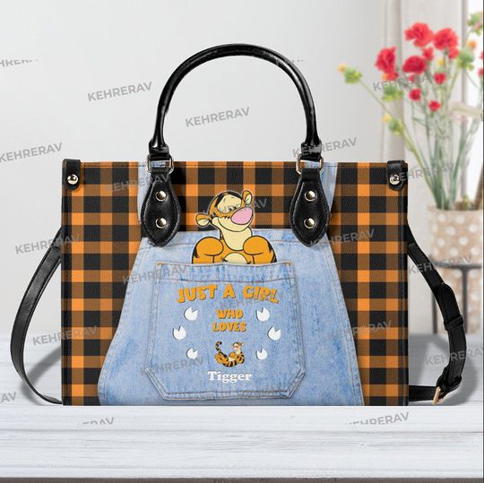 Discover Just A Girl Who Loves Tigger Leather Handbag, Tigger Women Purses, Tigger Lover's Handbag,Leather Bag, Mother's day gift