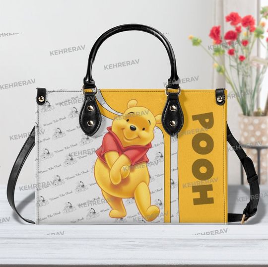 Lovely Winnie The Pooh Leather Handbag, Pooh Women Bags Purses, Pooh Lover's Handbag, Woman Handbag,Handmade Bag