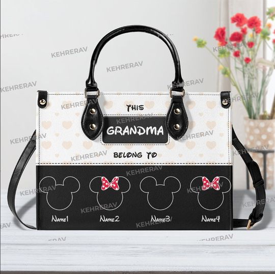 Mickey This Grandma Belong To Leather Handbag, Mickey Women Purses, Mickey Lover's Handbag, Custom Leather Bag,Mother's day gift
