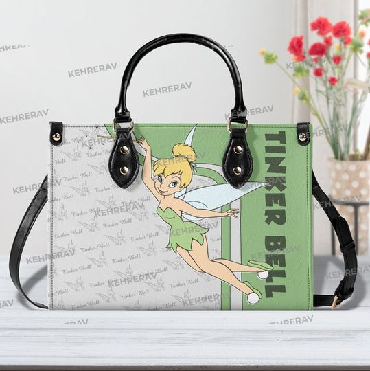 Tinker Bell Leather Handbag, Tinker Bell Women Bags Purses, Tinker Bell Lover's Handbag, Leather Bag, Woman Handbag, Handmade Bag