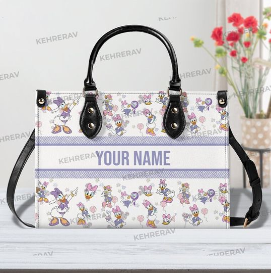 Cute Daisy Duck Leather Handbag, Daisy Duck Women Bags Purses,Daisy Duck Lover's Handbag,Custom Leather Bag,Woman Handbag,Handmade Bag