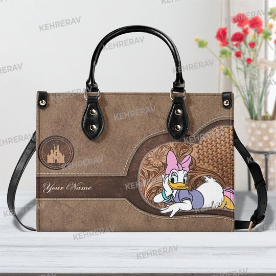 Lovely Daisy Duck Leather Handbag, Daisy Duck Women Bags Purses,Daisy Duck Lover's Handbag,Custom Leather Bag,Woman Handbag,Handmade Bag