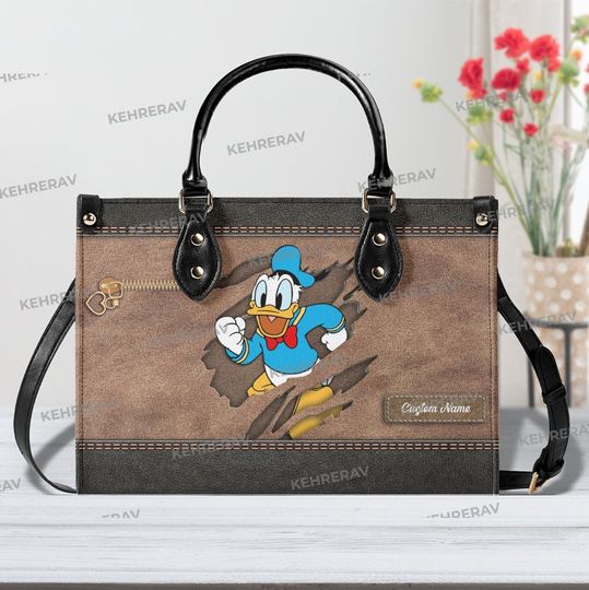 Personalized Donald duck Leather Handbag, Donald duckWomen Bags Purses, Donald duck Lover's Handbag, Custom Leather Bag, Woman Handbag