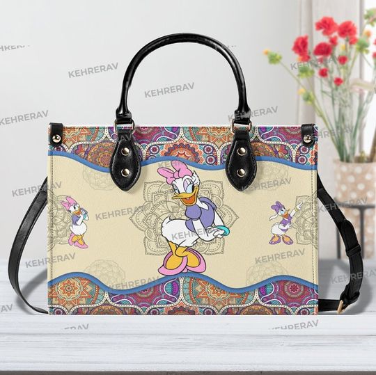 Mandala Daisy Duck Leather Handbag, Daisy Duck Women Bags Purses,Daisy Duck Lover's Handbag,Leather Bag,Woman Handbag,Handmade Bag