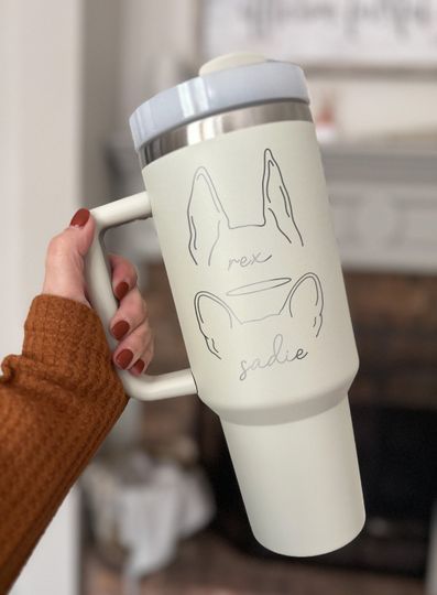 Discover Custom Dog Ears 40oz Tumbler with Handle - Unique Pet Owner Gift, Personalized Dog Lover Cup, Cute Dog Name Engraved Gift, Mom Mother's Day
