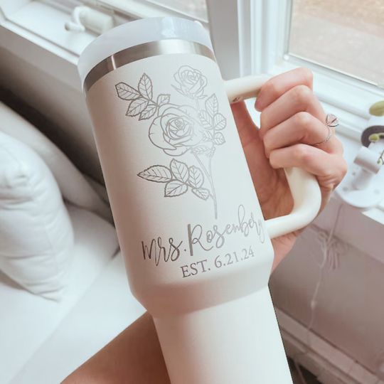 Custom Bride Engaged Gift - Personalized 40 oz Mrs. Tumbler, Engagement Present, Bridal Shower Gift, Unique Wedding Gift for Bride to Be